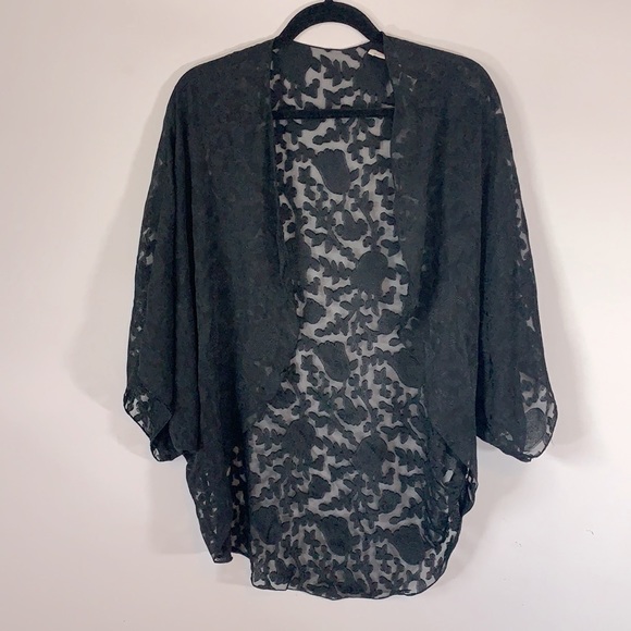 Fantasies by Morgan Taylor Vintage Women’s One Size Fits Most Black Sheer Kimono - Picture 7 of 8